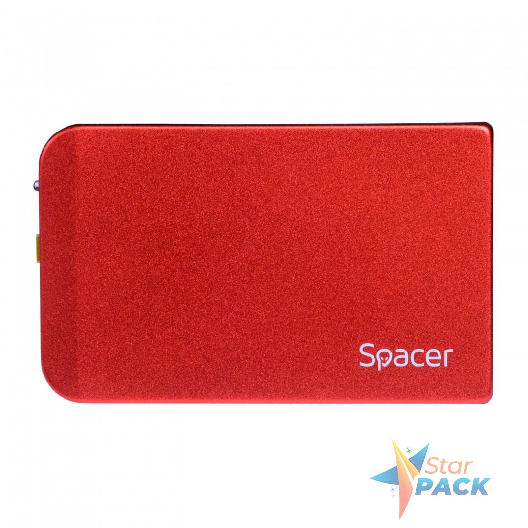 RACK extern SPACER, pt HDD/SSD, 2.5 inch, S-ATA, interfata PC USB 3.0, Husa piele sintetitca, aluminiu, rosu