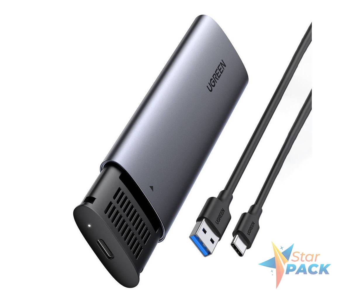 RACK extern Ugreen, CM400 pt SSD M.2 NGFF SATA compatibile cu form factor 2280, 2260, 2242 si 2230, cablu inclus de 50 cm USB Type-C la USB Type-C, 5Gbps, aluminiu, gri  - 6957303819034