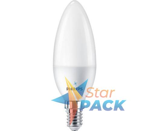 SET 2 becuri LED Philips, soclu E14, putere 7W, forma lumanare, lumina alb calda, alimentare 220 - 240 V