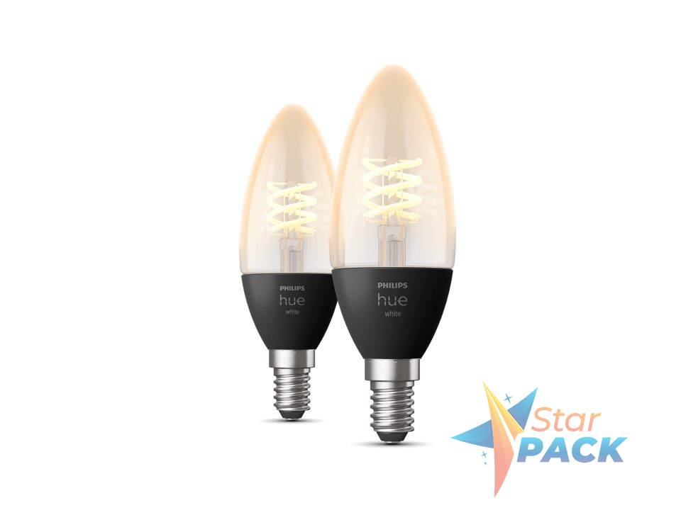 SET 2 becuri smart LED Philips, soclu GU10, putere 4.5W, forma lumanare, lumina alb calda, alimentare 220 - 240 V