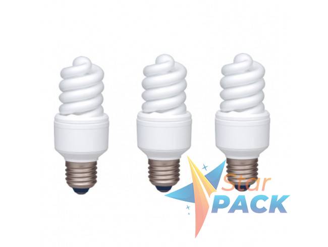 SET 3 becuri fluorescent Panasonic, soclu E27, putere 13W, forma spirala, lumina alb calda, alimentare 220 - 240 V