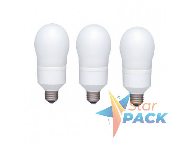 SET 3 becuri fluorescent Panasonic, soclu E27, putere 18W, forma oval, lumina alb rece, alimentare 220 - 240 V