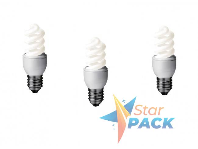 SET 3 becuri fluorescent Panasonic, soclu E27, putere 8W, forma spirala, lumina alb rece, alimentare 220 - 240 V