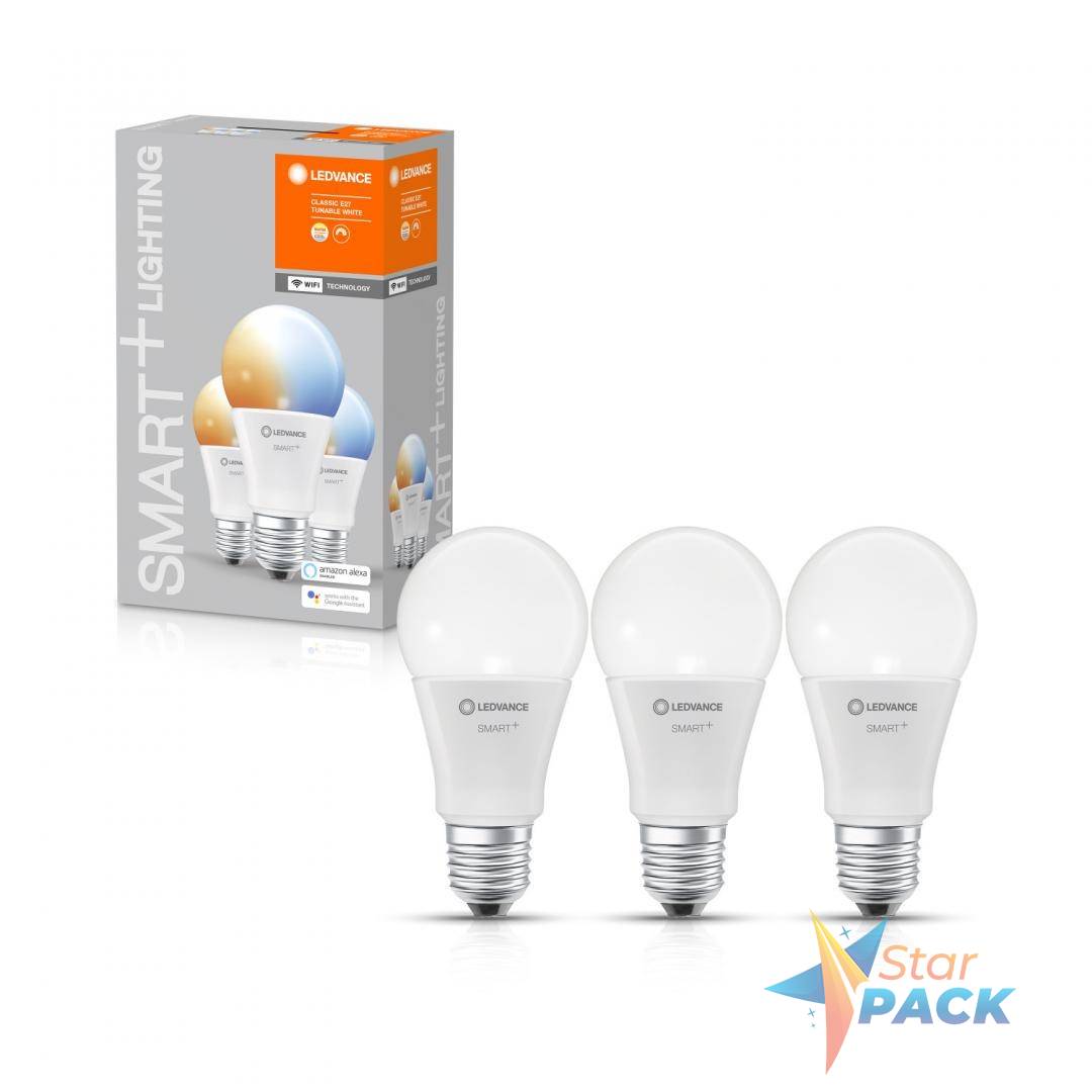 SET 3 becuri smart LED Osram, soclu E27, putere 9.50W, forma clasic, lumina alb, alimentare 220 - 240 V