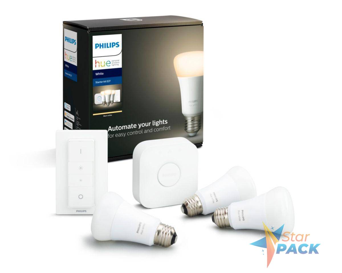 SET 3 KIT smart LED Philips, soclu E27, putere 9W, forma clasic, lumina alb calda, alimentare 220 - 240 V