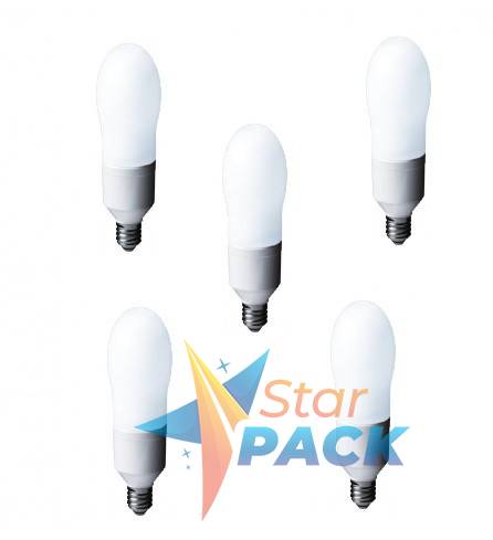 SET 5 becuri fluorescent Panasonic, soclu E27, putere 24W, forma oval, lumina alb calda, alimentare 220 - 240 V