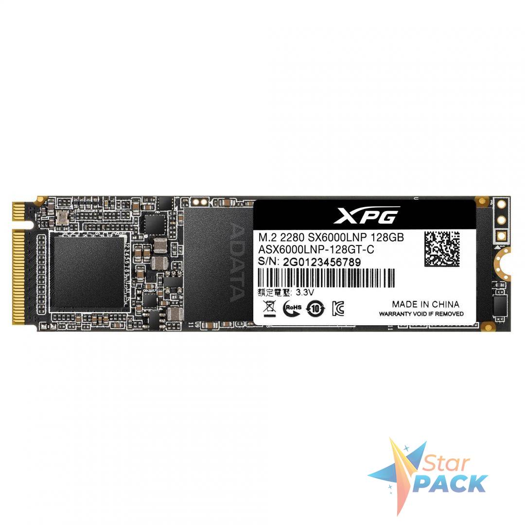 SSD ADATA, XPG SX6000 Lite, 128 GB, M.2, PCIe Gen3.0 x4, 3D TLC Nand, R/W: 1800/600 MB/s