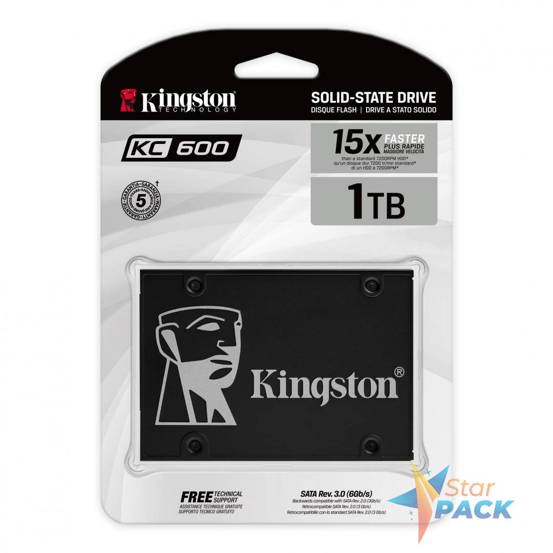 SSD KINGSTON, KC600, 1 TB, 2.5 inch, S-ATA 3, 3D TLC Nand, R/W: 555/520 MB/s