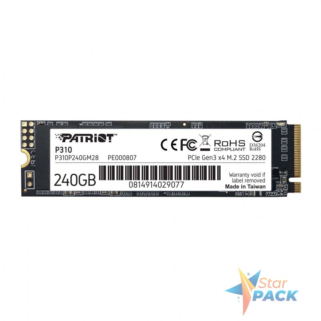 SSD PATRIOT, P310, 240 GB, M.2, PCIe Gen3.0 x4, R/W: 1700/1000 MB/s