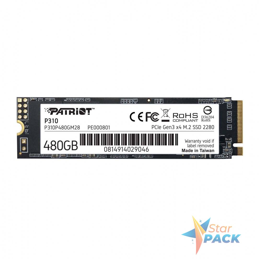 SSD PATRIOT, P310, 480 GB, M.2, PCIe Gen3.0 x4, R/W: 1700/1500 MB/s