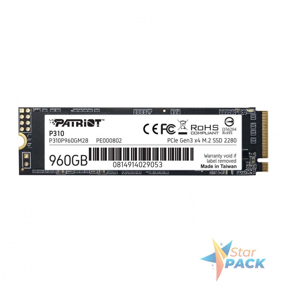 SSD PATRIOT, P310, 960 GB, M.2, PCIe Gen3.0 x4, R/W: 2100/1800 MB/s