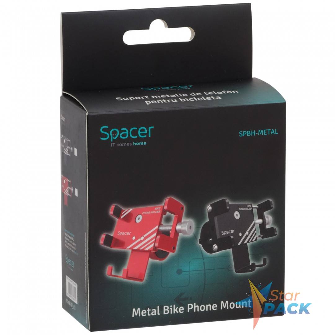 SUPORT Bicicleta SPACER pt. SmartPhone, fixare de ghidon, Metalic, black, cheie de montare