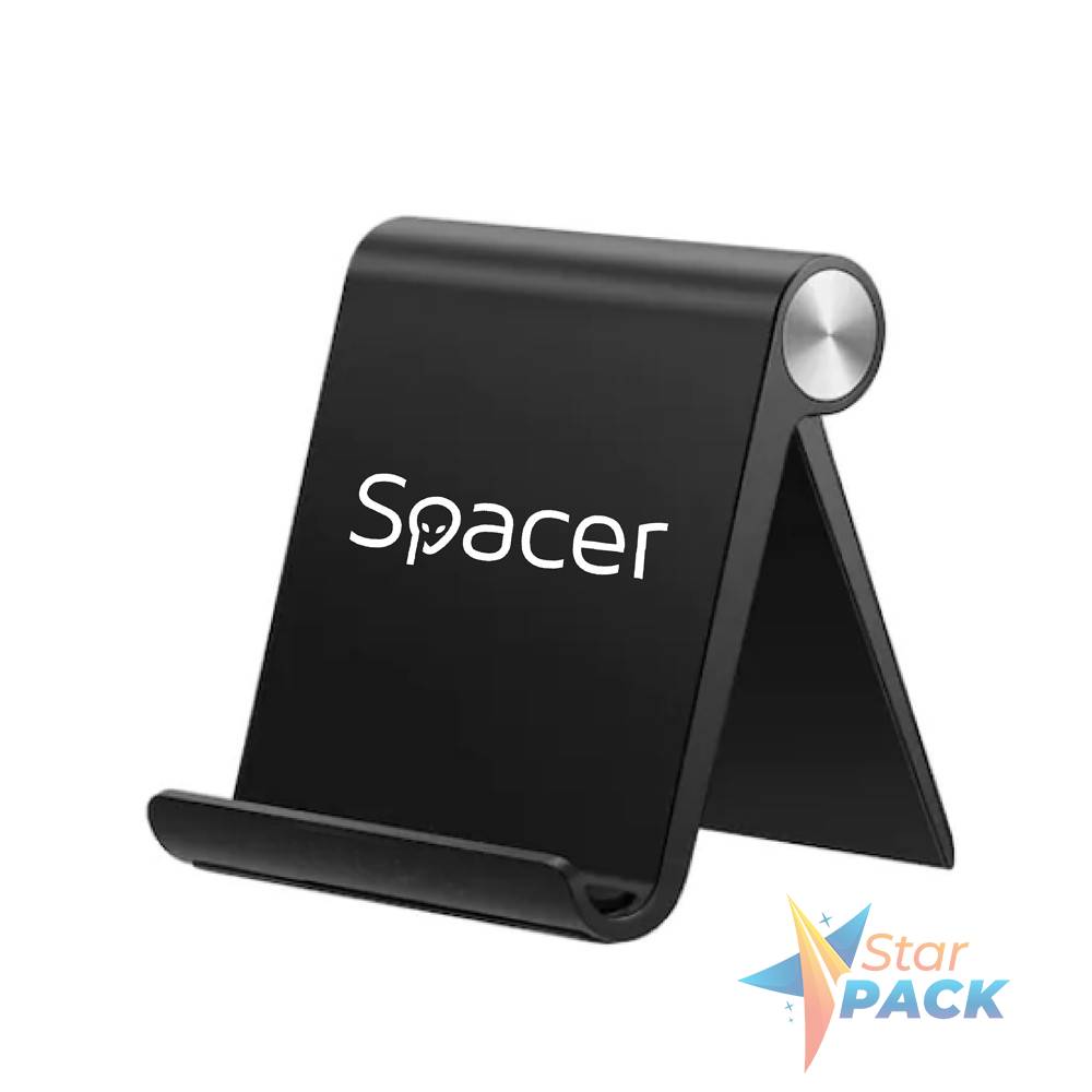 SUPORT telefon SPACER, pliabil, fixare pe birou, universal cu unghi ajustabil, dimensiuni 90 x 70 x 12mm, negru