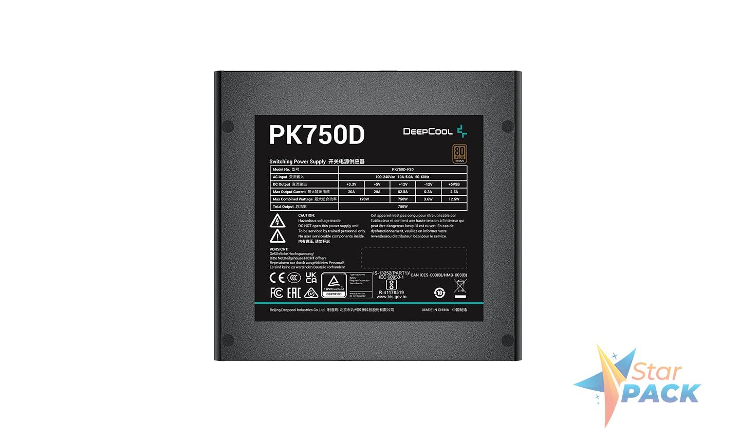 SURSA DeepCool PK750D, 750W, 120mm silent fan, 80 PLUS BRONZE, 4x PCI-E, 6x S-ATA