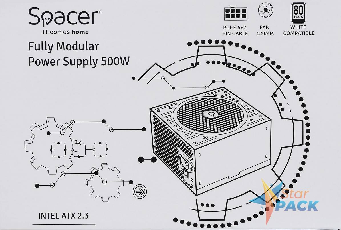 SURSA SPACER MODULARA 500, fan 120mm, 1x PCI-E, 3x S-ATA, 1x P8, *retail* 