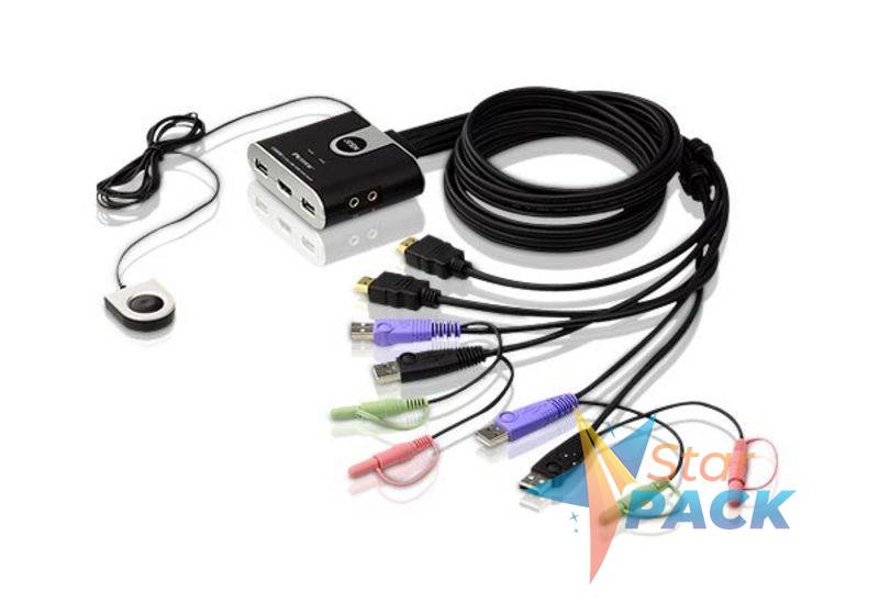 SWITCH KVM ATEN control 2 PC la 1 KVM, conector tip USB x 2 | HDMI | 3.5 mm Jack x 2