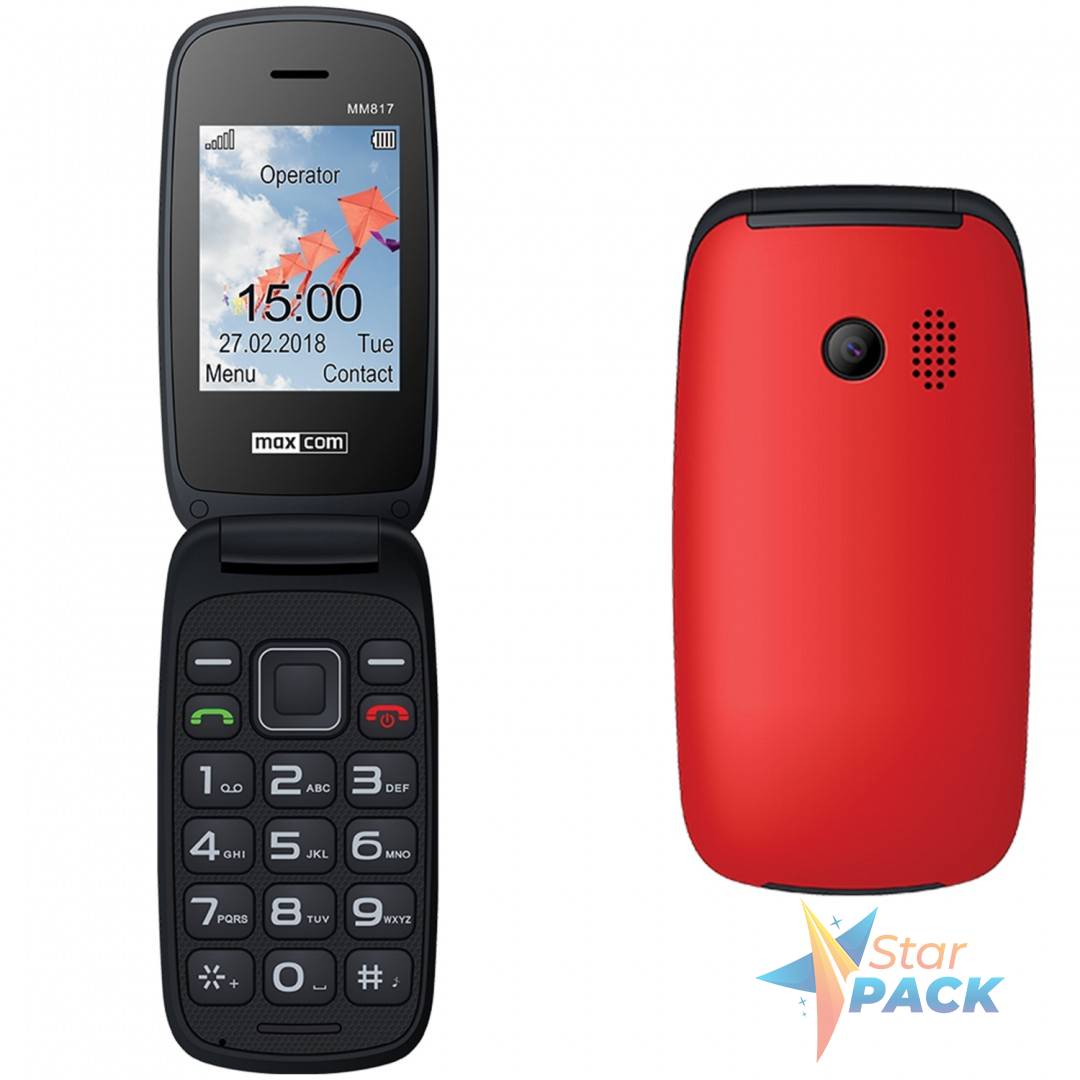 Telefon cu butoane, Maxcom, MM817  ecran 2.4 inch, dual sim,  rez. camera 0.3 Mpix,  2G, OEM, acumulator 800 mAh, rosu