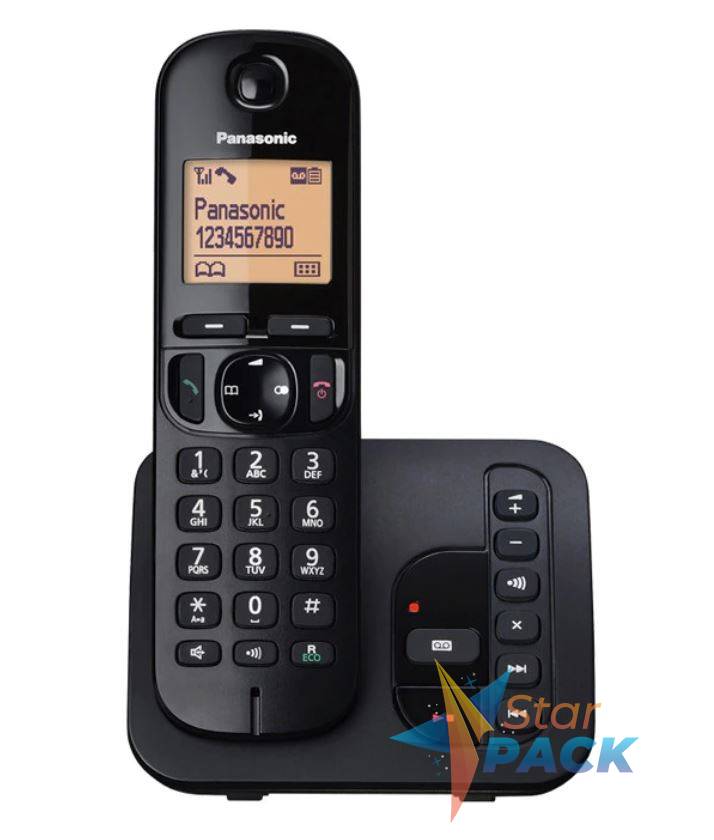 Telefon DECT, negru, 1,6 LCD display, loudspeaker CLIP, display with backlight, phonebook capacity 50 numbers, speed dial, keypad lock, wallmountable
