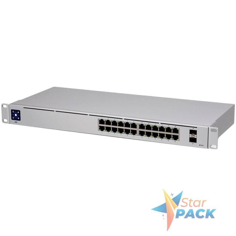 Ubiquiti UniFi Switch 24 is a fully managed Layer 2 switch with Gigabit Ethernet ports and Gigabit SFP ports for fiber connectivity