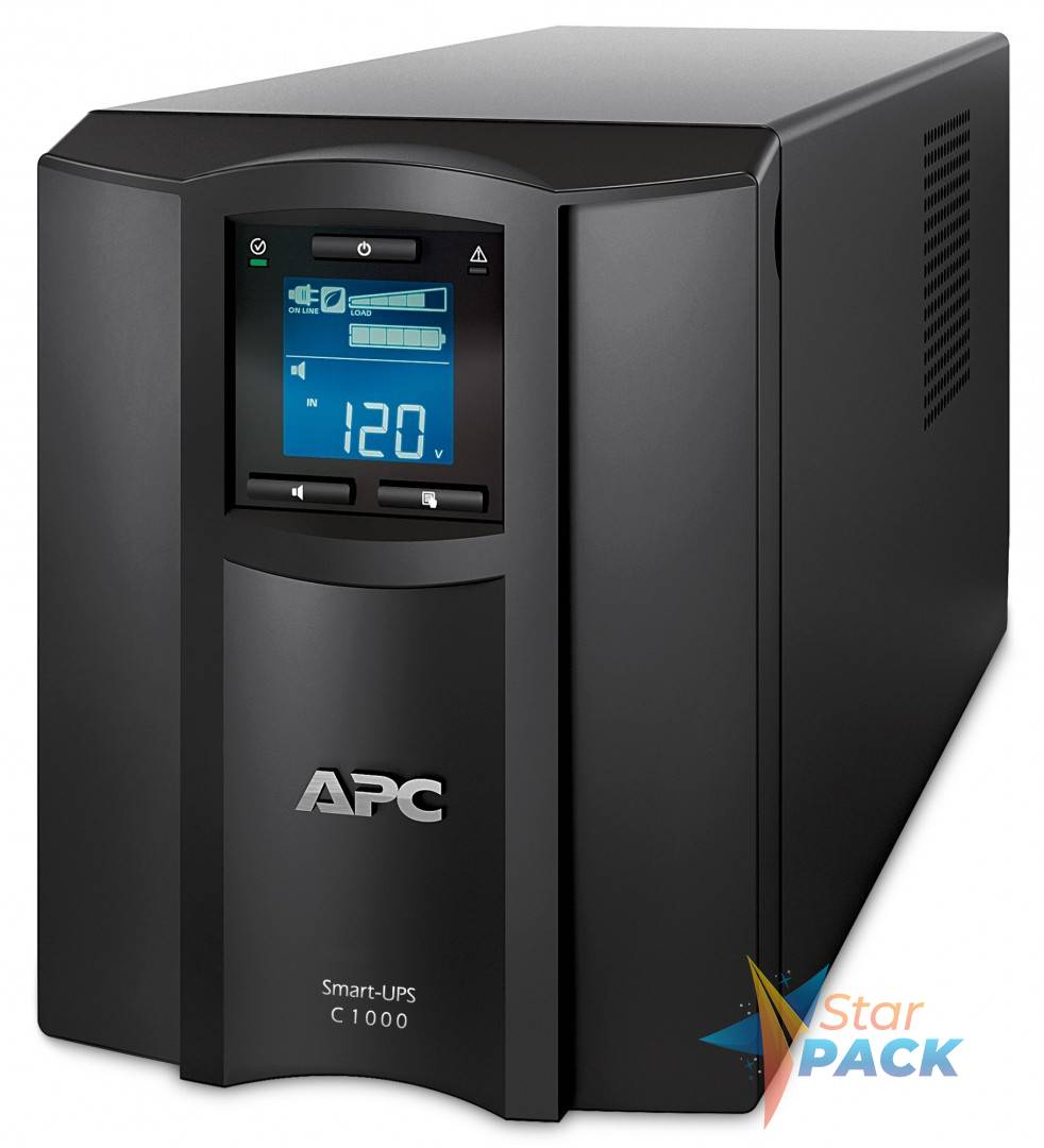 UPS APC, Smart-UPS C, Line Int. sin pura mgmt, mini tower, 1000VA / 600W, AVR, IEC x 8, 1 x baterie APCRBC141, display LCD, back-up 21 - 30 min. SP prelungire garantie