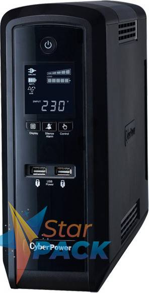 UPS CYBER POWER Line Int. cu Sinusoida Pura, tower,  1500VA/ 900W, AVR, 6 x socket Shucko, display LCD, 2 x 12V/9Ah, Backup 3-10min, incarc.8h, USB, USB charger, RS232, combo RJ45, GreenPower, seria CP