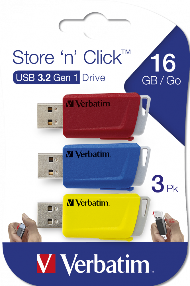 USB DRIVE 3.0 STORENCLICK 3X16GB R/B/Y