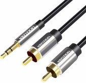 Adaptor audio Vention, Jack 3.5mm la 2 x RCA M 3.5mm, 2m, conectori auriti, negru