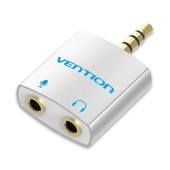 Adaptor audio Vention, Jack 3.5mm TRRS la 2 x Jack 3.5mm mic si audio, conectori auriti, argintiu
