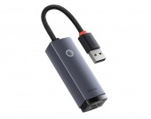 ADAPTOR RETEA Baseus Lite, USB 2.0 to RJ-45 10/100 Mbps Adapter, metalic, LED, gri   - 6932172606046