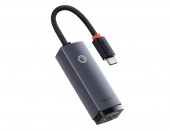 ADAPTOR RETEA Baseus Lite, USB Type-C to RJ-45 10/100 Mbps Adapter, metalic, LED, gri   - 6932172606107