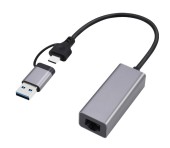 ADAPTOR RETEA GEMBIRD , extern, USB 3.1 Gen1 Type-C + USB-A combo, port RJ-45, 2500 Mbps, silver