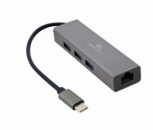 ADAPTOR RETEA GEMBIRD , extern, USB 3.1 Gen1 Type-C, port RJ-45, 1000 Mbps, cu HUB 3 x 3.0 USB-A, silver