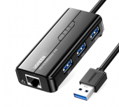 ADAPTOR RETEA Ugreen,  extern, USB 3.0 la port Gigabit RJ-45, porturi USB: USB 3.0 x 3, LED, negru   - 6957303822652