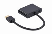 ADAPTOR video GEMBIRD, adaptor HDMI la HDMI + VGA, 15cm, rezolutie maxima HDMI 4K la 30Hz, VGA Full HD la 60Hz, USB power, negru