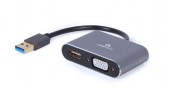 ADAPTOR video GEMBIRD, adaptor USB 3.0 Type-A la HDMI + VGA, 15cm, rezolutie maxima FULL HD la 60Hz, gri