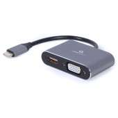 ADAPTOR video GEMBIRD, adaptor USB 3.0 Type-C la HDMI + VGA, 15cm, rezolutie maxima 4K UHD la 30Hz, gri