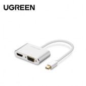 ADAPTOR video Ugreen, MD115, mini DP la 1 x VGA 1080P/60Hz si 1 x HDMI 4K/30Hz, metalic, alb - 6957303824212
