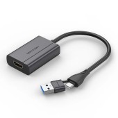 Adaptor video Vention, USB-C sau USB-A la HDMI, 0.15m, rezolutie 1080p la 60Hz, negru,  - 6922794776920