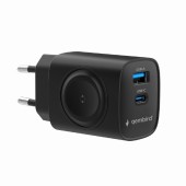 ALIMENTATOR retea 220V GEMBIRD, universal, 1 x USB-A QC3.0 + 1 x USB-C 3A + 1 x  Wireless Apple Watch, max. 22W PD, protectie: scurtcircuit, supraincarcare, supratensiune, supraincalzire, negru