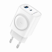 ALIMENTATOR retea 220V GEMBIRD, universal, 1 x USB Type-C D 22W, 1 x USB-A 3.0  QC 18W, Wireless charger, suport Apple Eatch, alb