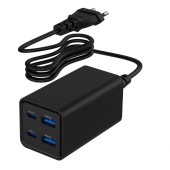 ALIMENTATOR retea 220V GEMBIRD, universal, 2 x USB-A + 2 x USB-C 3A , max. 65W PD GaN, protectie: scurtcircuit, supraincarcare, supratensiune, supraincalzire, cablu 1.5m, negru