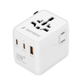 ALIMENTATOR retea 220V GEMBIRD, universal, conectori: US/UK/EU/AU, 2x USB Type-C PD 20W, 1x USB-A QC 18W, siguranta 10A, max. 2500W, alb