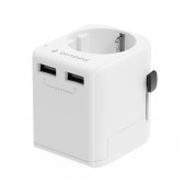 ALIMENTATOR retea 220V GEMBIRD, universal, EU la conectori: US/UK/CN/AU, cu impamantare, 1x Schuko, 2x USB-A 12W, siguranta 10A, max. 2500W, alb