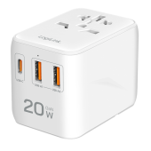 ALIMENTATOR retea 220V LOGILINK, universal, 1 x USB-C,  2 x USB-A, maxim 12V/1.67A, PD 20W, suport OCP/OVP/OHP/SCP, compatibil EU/AUS/US/UK, alb