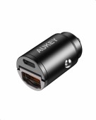 Alimentator Smartphone auto Aukey, CC-A3, 30W, fast charge, alimentare bricheta, 1 x USB-C, 1 x USB-A, negru,  - 608119202393