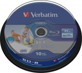 BD-R VERBATIM  25GB, viteza 6x, 10 buc, Single Layer, spindle, printabil, 