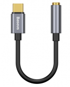 CABLU ADAPTOR Baseus, 1 x USB Type-C la 1 x Jack 3.5mm, lungime cablu brodat 12 cm, gri  - 6953156297852