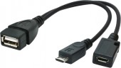 CABLU adaptor OTG GEMBIRD, pt. smartphone, Micro-USB 2.0 la USB 2.0, 15cm, asigura conectarea telef. la o tastatura, mouse, HUB, stick, etc., port Micro-USB 2.0 pt. extra power, negru