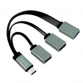 CABLU adaptor OTG LOGILINK, pt. smartphone, USB 3.0 Type-C la USB 3.0 + USB 2.0 x 2, 10cm, asigura conectarea telef. la o tastatura, mouse, HUB, stick, etc., negru