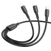 CABLU alimentare Borofone BX71, pt smartphone,USB la Micro-USB+Lightning + USB Type-C 2A, 1m, negru